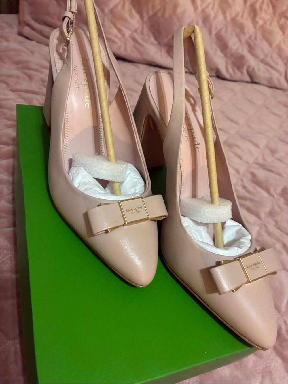 kate spade Pale Pink Pointed-Toe Bow Slingback Heels